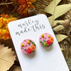 Marley Made This | Native Australian Floral on Pink Base - Polymer Clay Studs