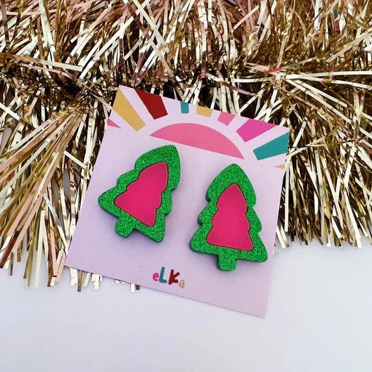 Elka |  Christmas Tree Mega Studs - Pink Green