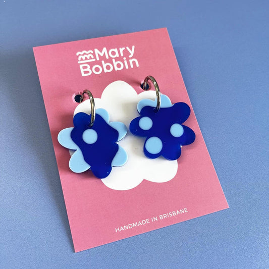 Mary Bobbin Neon Flora Hoops-Royal Blue