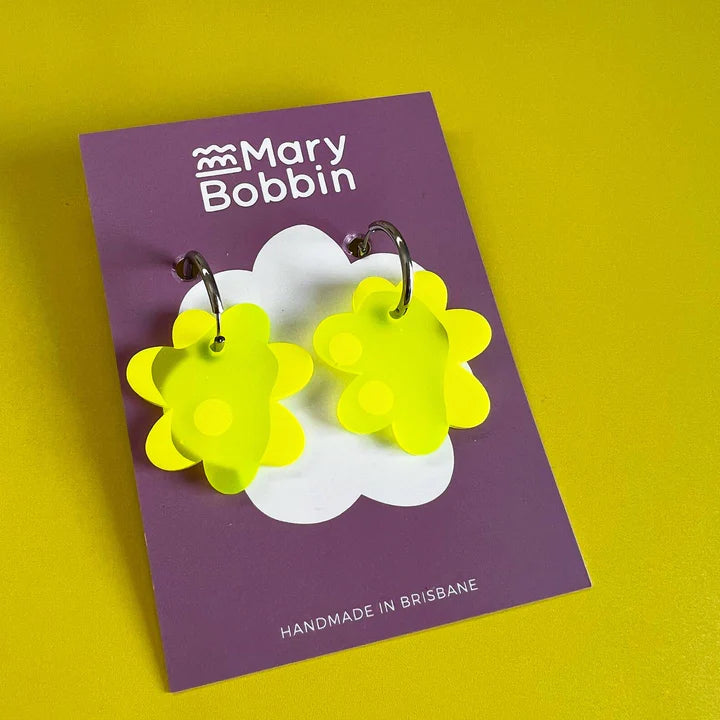 Mary Bobbin | Neon Flora Hoops - Fluro Yellow