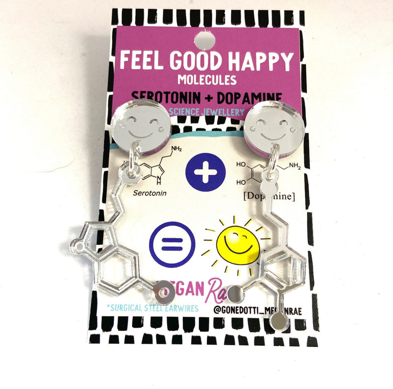 Megan Rae | Feel Good Happy Molecule Earrings - Serotonin & Dopamine - Silver Mirror