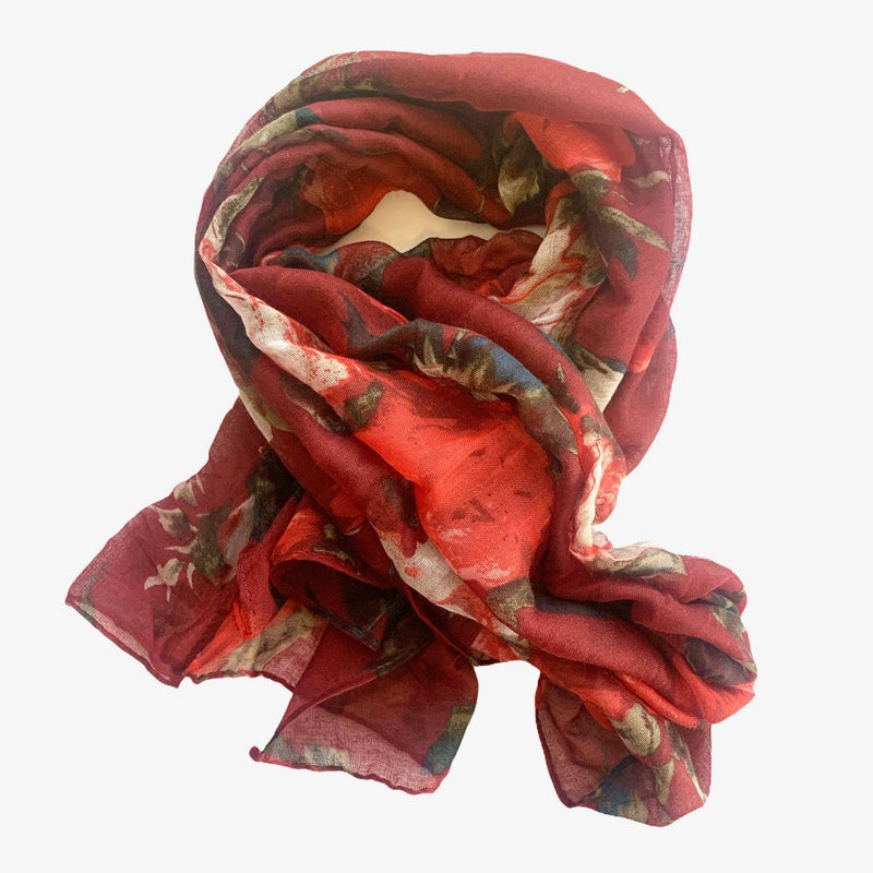 TID | Light Weight Red Floral Scarf