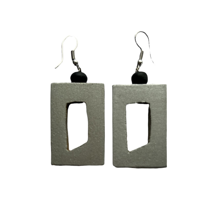 TID | Wood Rectangle Drops - Silver