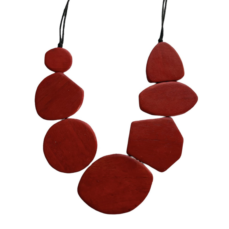 TID |  Wooden Necklace - Red Shapes