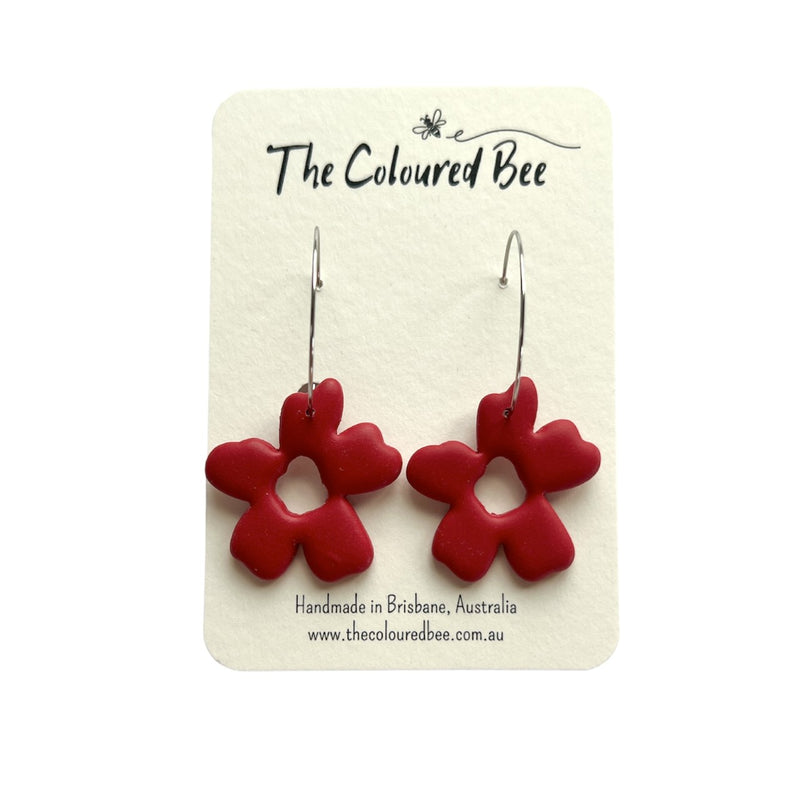 The Coloured Bee | Red Lucy Flower Hoops