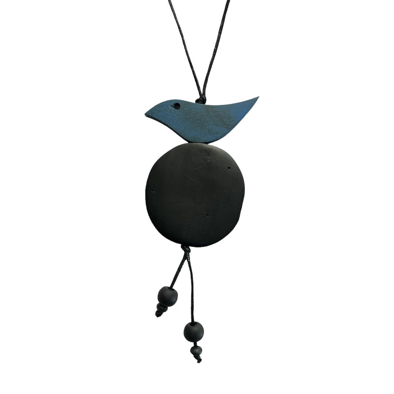 TID |  Wooden Bird Necklace - Blue and Black
