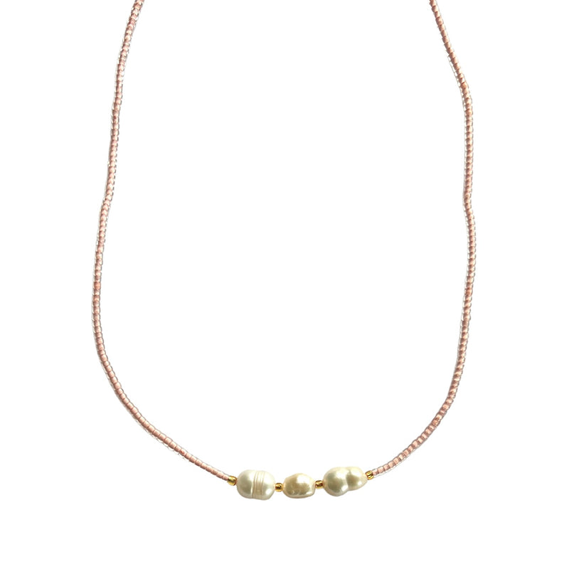 TID |  Bead and Pearl Necklace - Pink