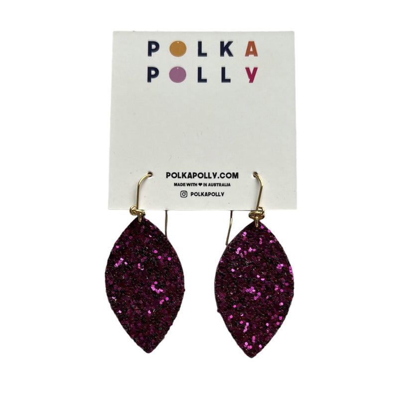 Polka Polly | Leaf Dangles | Purple Glitter