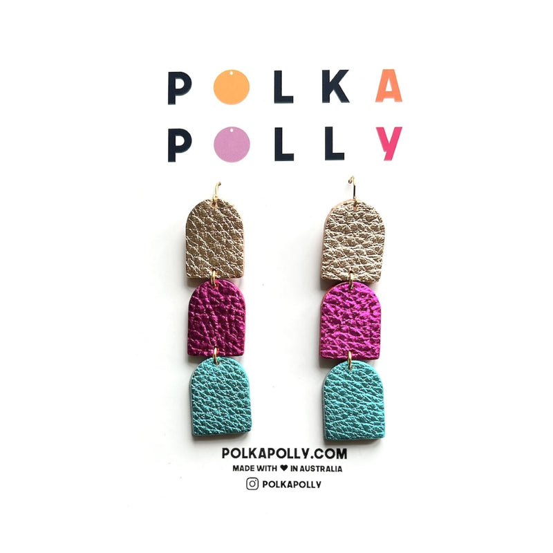Polka Polly | Scotch Earrings – gold,pink and blue