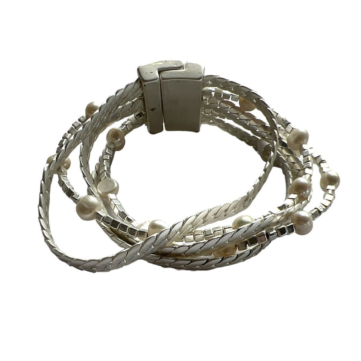 TID | Silver Multi Strand Cuff With Pearls