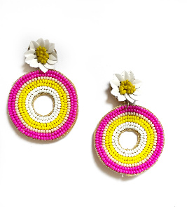 Zoda | Beaded Flower Top Circle Dangles