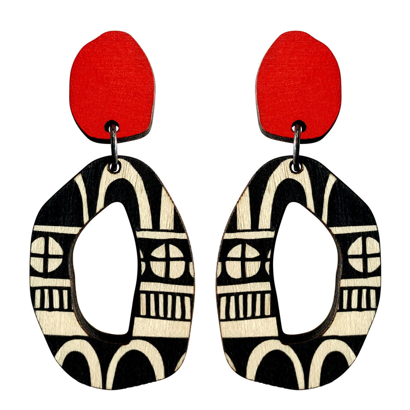 Scoops | Wooden Red Doodle Earrings